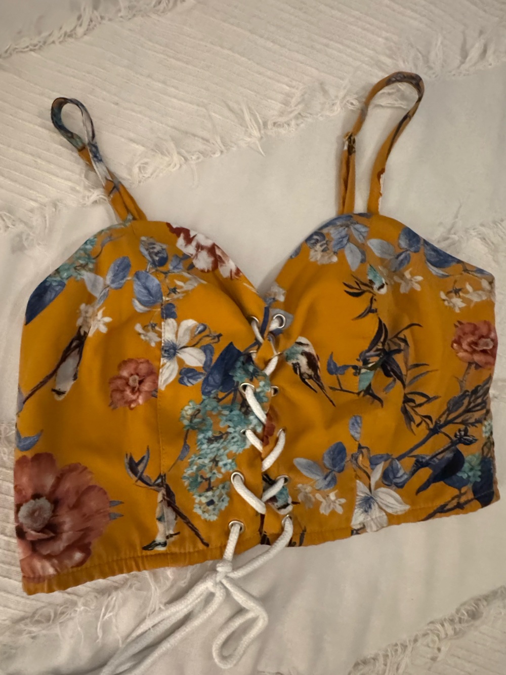 ILLA ILLA Mustard Yellow Floral Smocked Crop Top